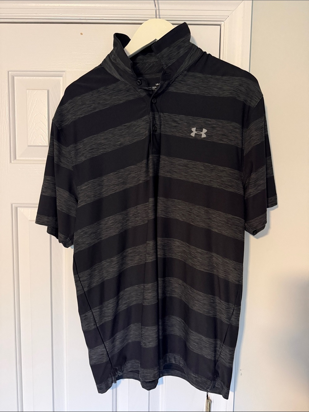 Under Armour Black with Gray Striped Performance Polo